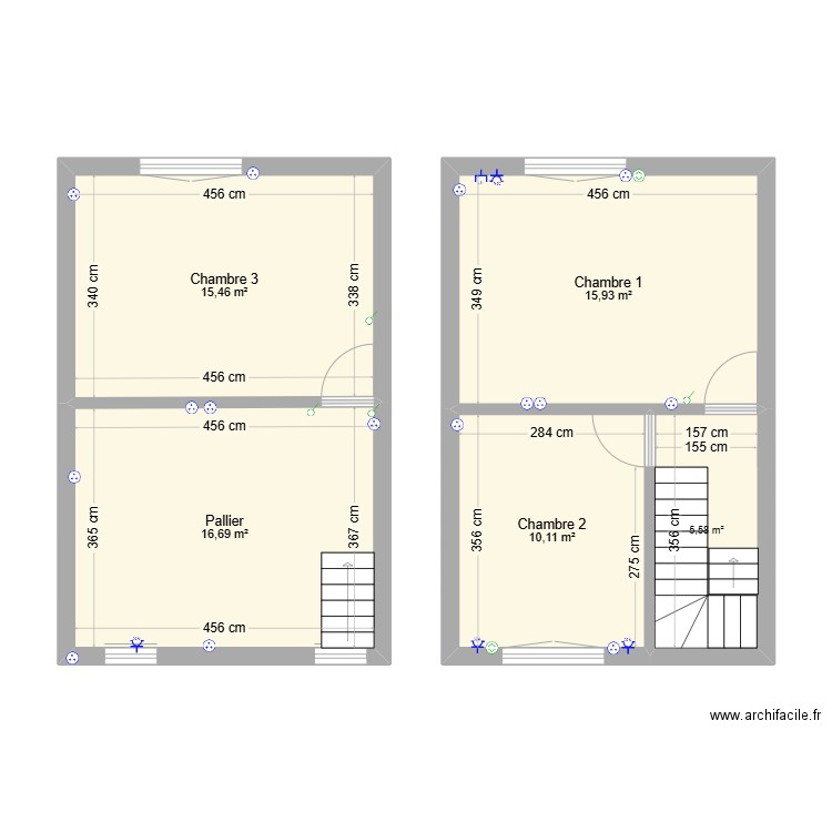 maison étages. Plan de 5 pièces et 64 m2