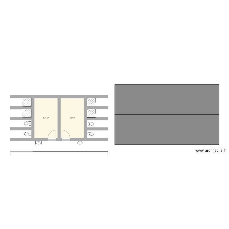 Sanitaire 3. Plan de 2 pièces et 19 m2