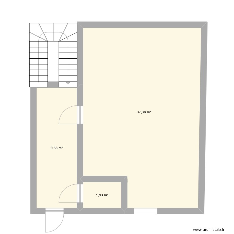 RDC . Plan de 3 pièces et 49 m2