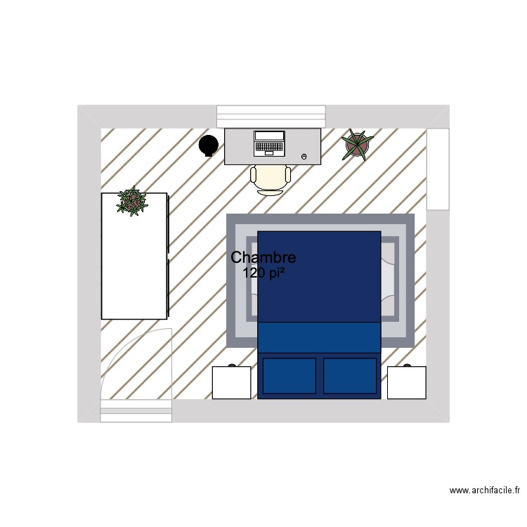 chambre. Plan de 1 pièce et 11 m2