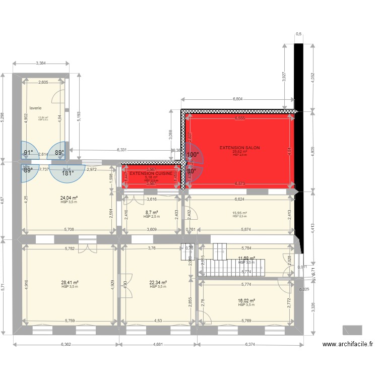 WIMILLE REZ DE CHAUSSEE SURFACE SUPLEMENTAIRES. Plan de 10 pièces et 175 m2