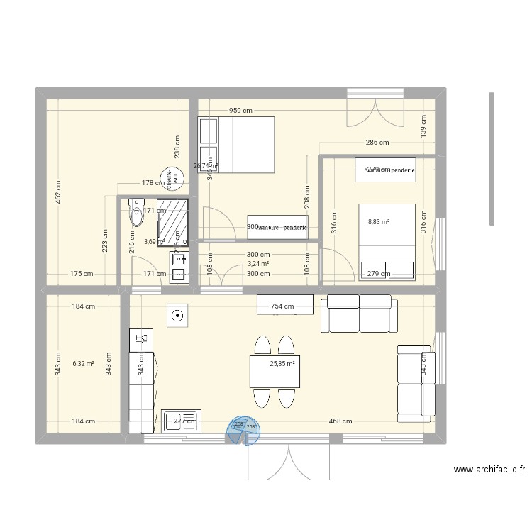 Local n⁰7. Plan de 6 pièces et 75 m2