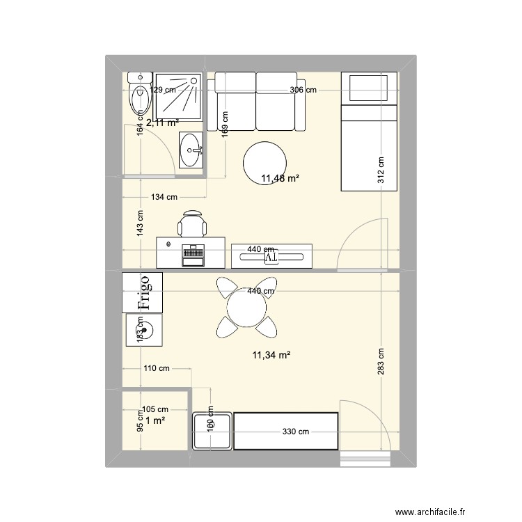 Corbeil studio 2e étage. Plan de 4 pièces et 26 m2