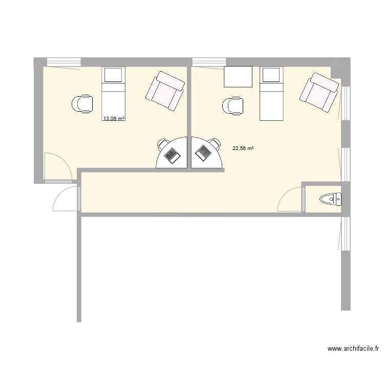 CMT LeMellay Modif 3 SF WC commun. Plan de 2 pièces et 36 m2