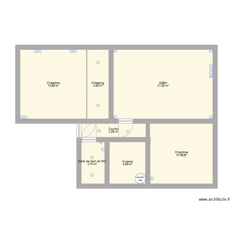 apart 1. Plan de 7 pièces et 64 m2