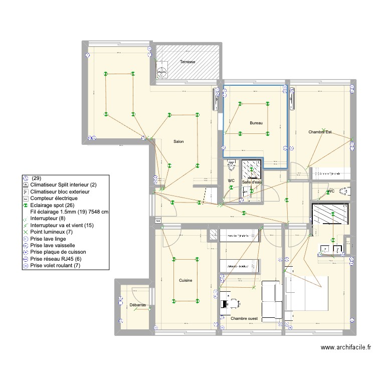 Chane Waye. Plan de 13 pièces et 114 m2