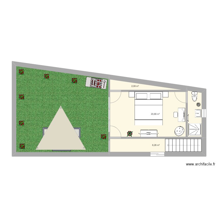 3ème. Plan de 4 pièces et 66 m2