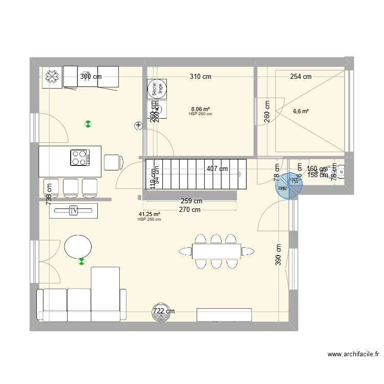 plan 1. Plan de 4 pièces et 57 m2