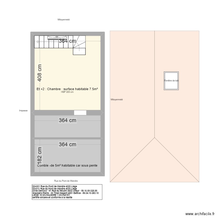 chambre comble. Plan de 3 pièces et 26 m2