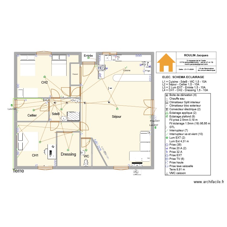 ELEC Schema Eclairage 2. Plan de 10 pièces et 126 m2