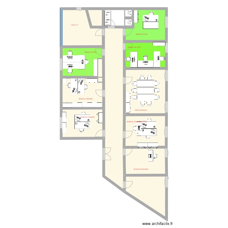 BUREAU COMPLET GLT V3. Plan de 12 pièces et 192 m2