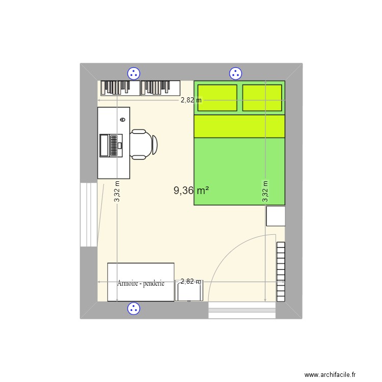 Chambre d'Amaury PLAN 2. Plan de 1 pièce et 9 m2