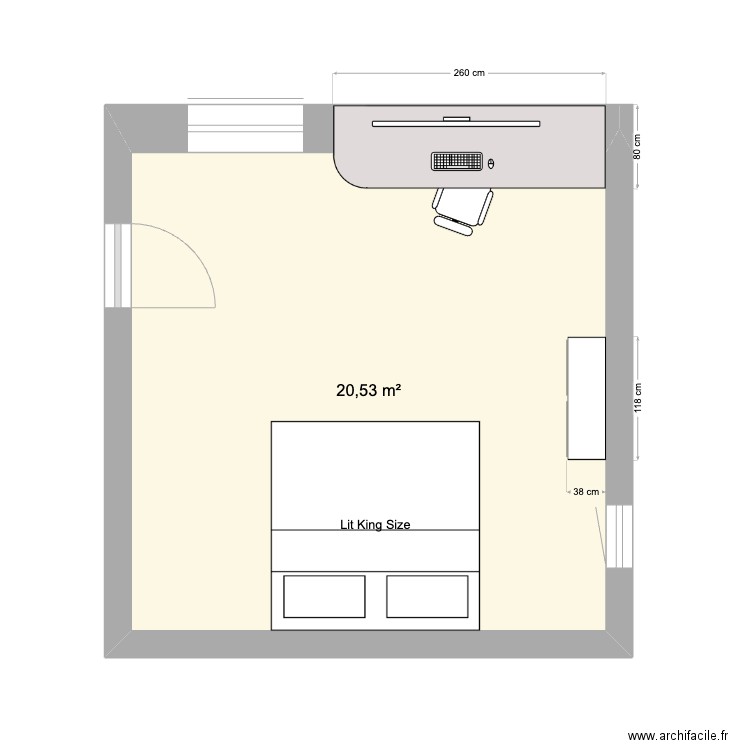 chambre. Plan de 1 pièce et 21 m2