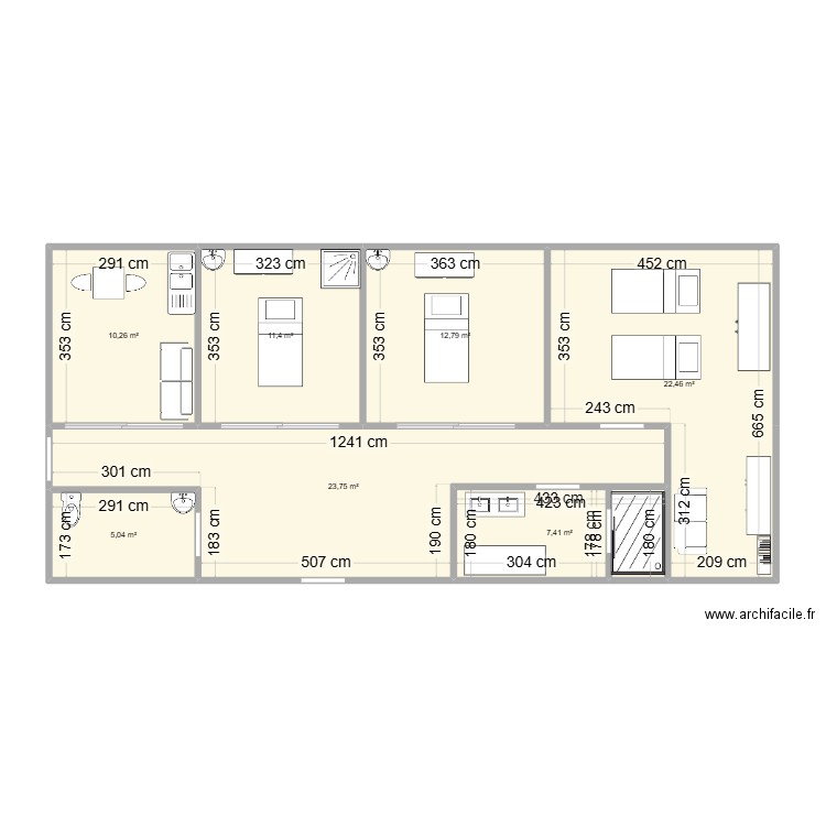 institut. Plan de 7 pièces et 93 m2