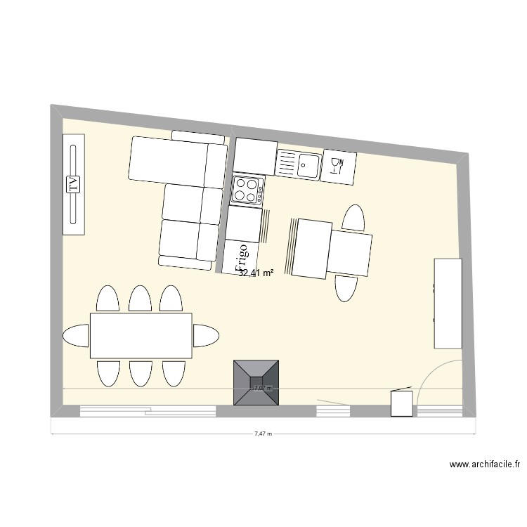 plan rdc . Plan de 1 pièce et 32 m2