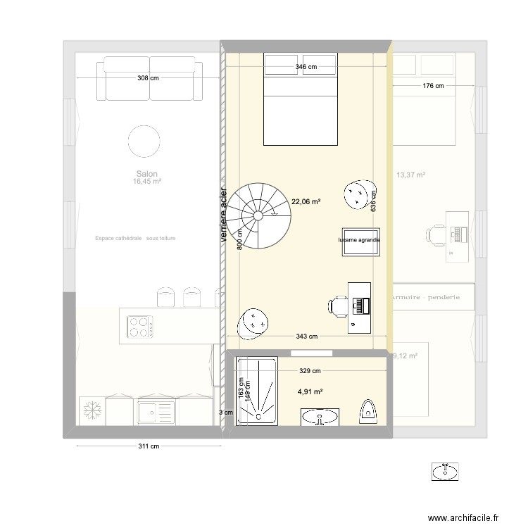 Marin 11. Plan de 9 pièces et 94 m2