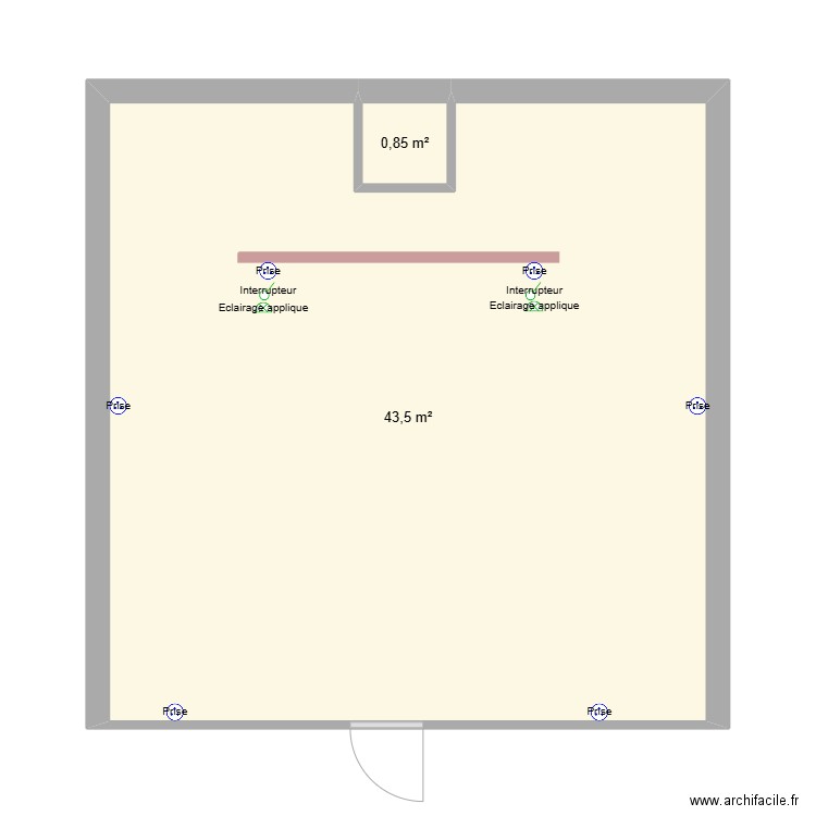 chambre. Plan de 2 pièces et 44 m2