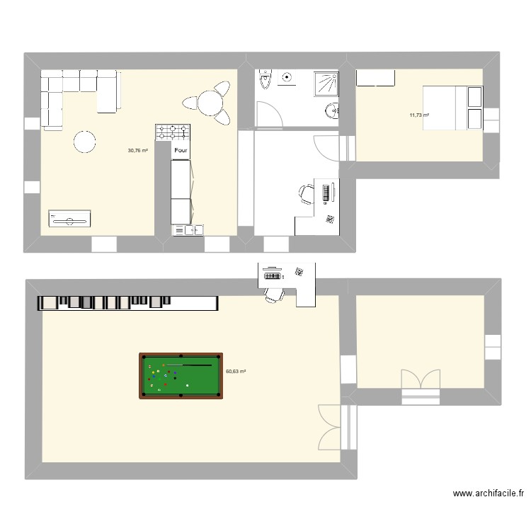 gite. Plan de 3 pièces et 103 m2