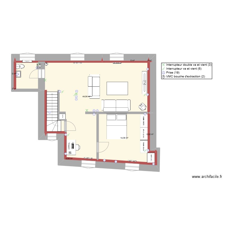 Plan 1ER Etage autre idée. Plan de 9 pièces et 59 m2