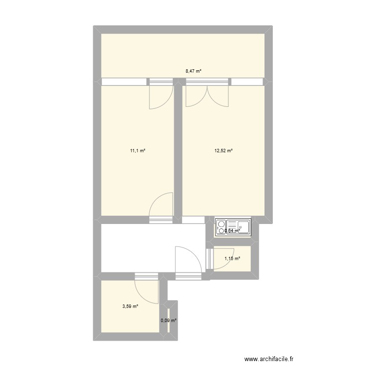 appartement. Plan de 7 pièces et 38 m2