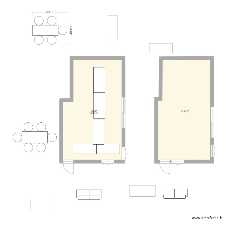 sej. Plan de 2 pièces et 64 m2