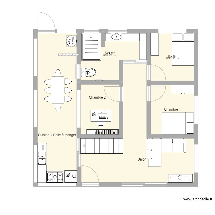 Faaone2. Plan de 6 pièces et 60 m2