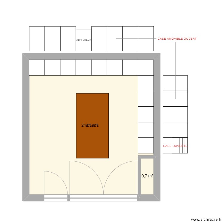 atelier. Plan de 2 pièces et 25 m2