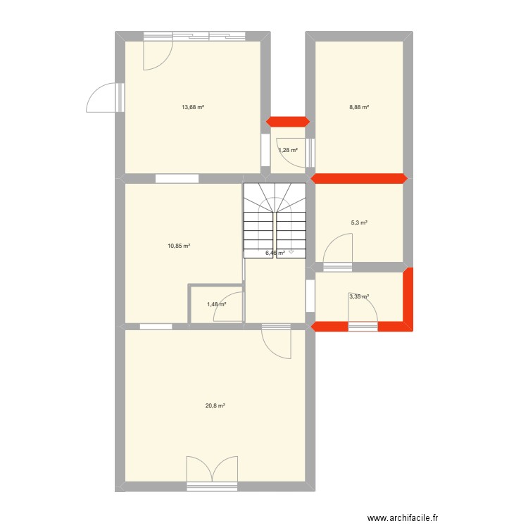 RDC - Maison ( V2). Plan de 9 pièces et 72 m2