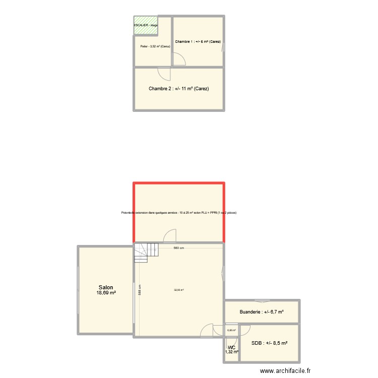 Maison après travaux. Plan de 11 pièces et 121 m2