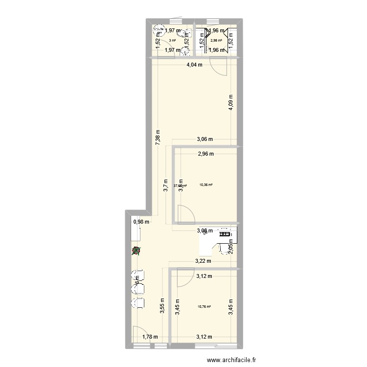 Cabinet Cha². Plan de 5 pièces et 64 m2