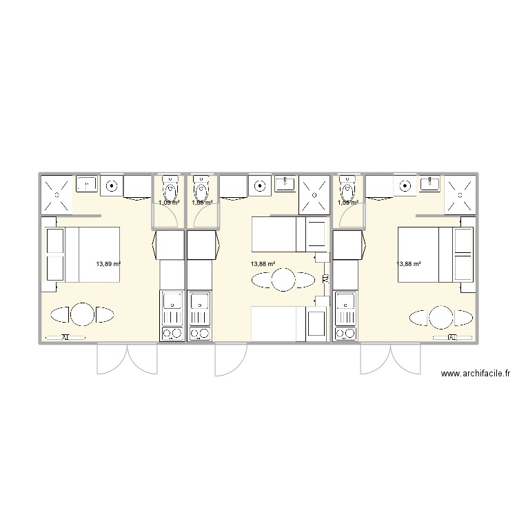 mobilhome. Plan de 6 pièces et 45 m2