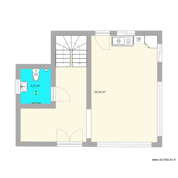 APPART. Plan de 2 pièces et 39 m2