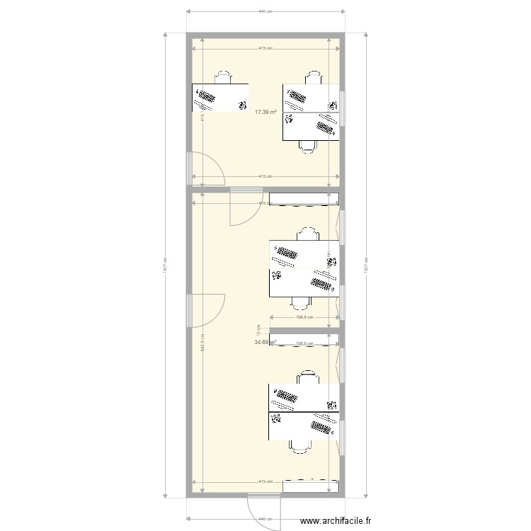 BUREAUX V1. Plan de 2 pièces et 52 m2