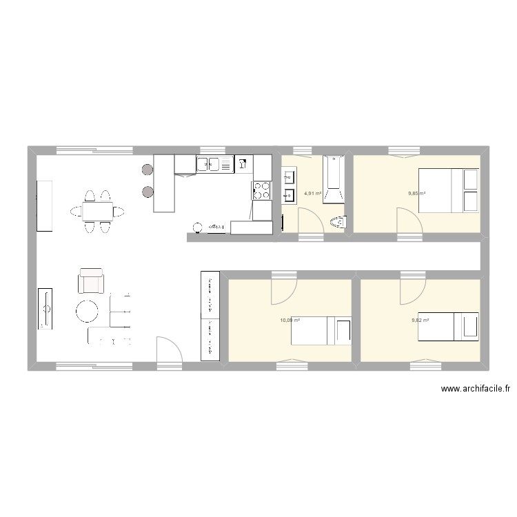 Projet Maison. Plan de 4 pièces et 35 m2