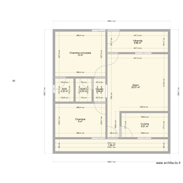 Cyrille AMANI 3 pièces sur 9m x 8,5m. Plan de 9 pièces et 67 m2