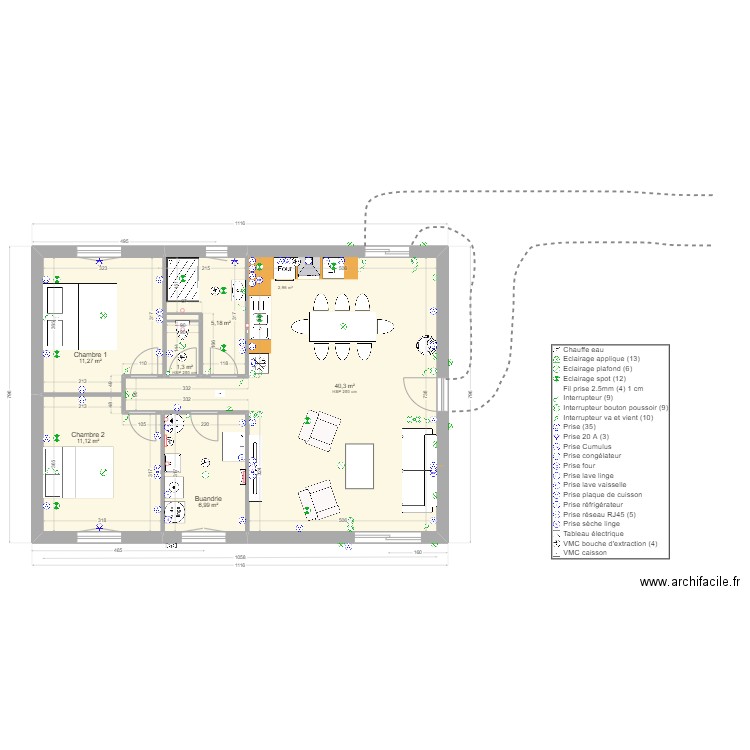 Maison de Momo. Plan de 7 pièces et 76 m2