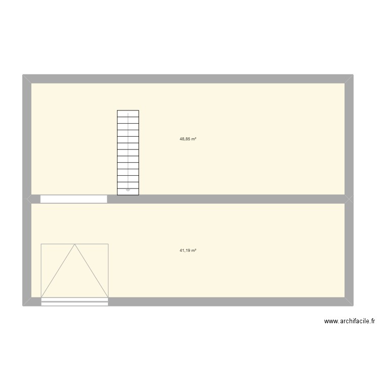 RDC . Plan de 2 pièces et 90 m2