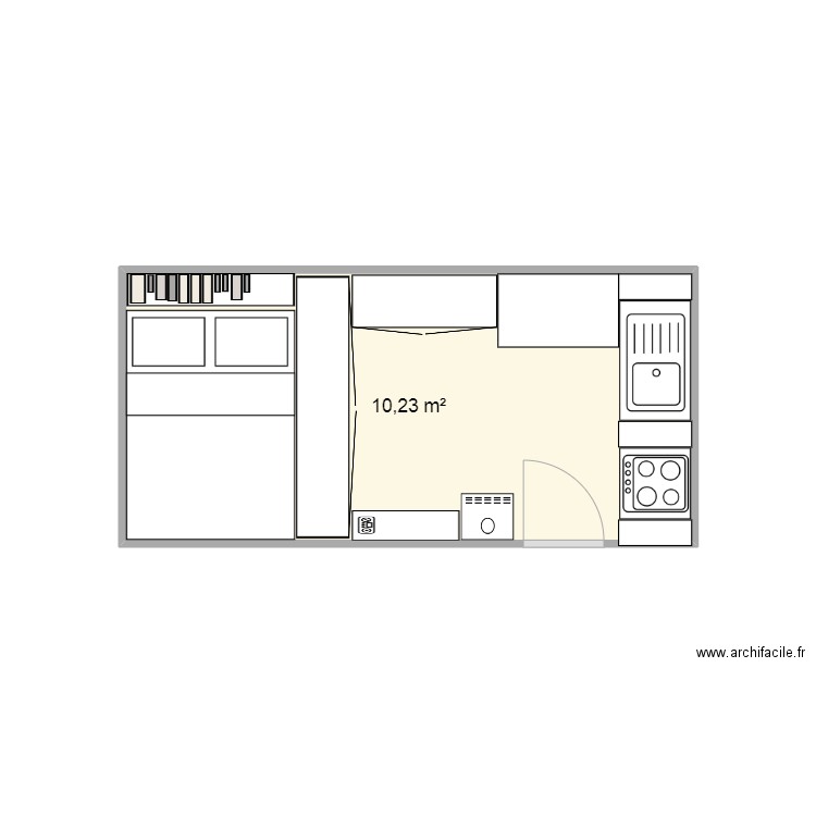 lit haut sans douche 1. Plan de 1 pièce et 10 m2