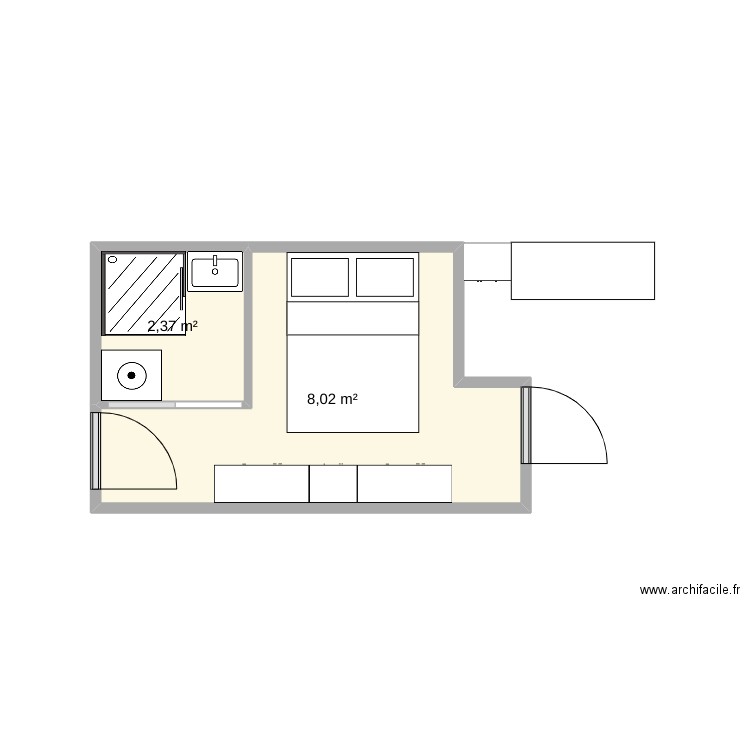 piece garage. Plan de 2 pièces et 10 m2