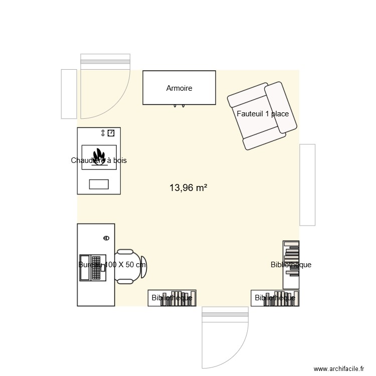 bureau. Plan de 1 pièce et 14 m2