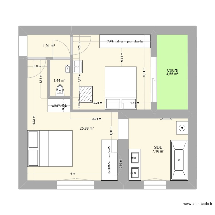 Van Zuylen bis. Plan de 5 pièces et 41 m2