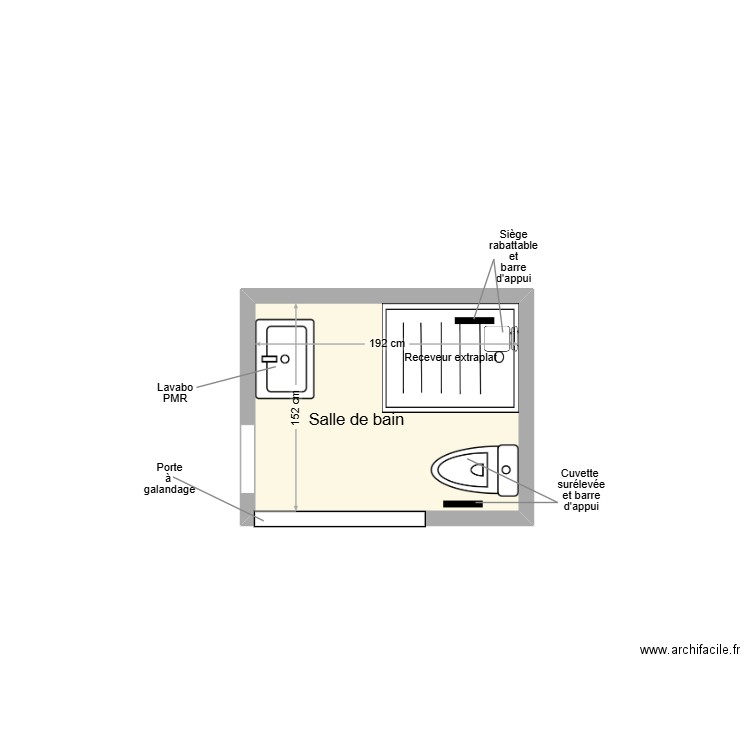 BLANCHOT SDB Adaptation. Plan de 1 pièce et 3 m2