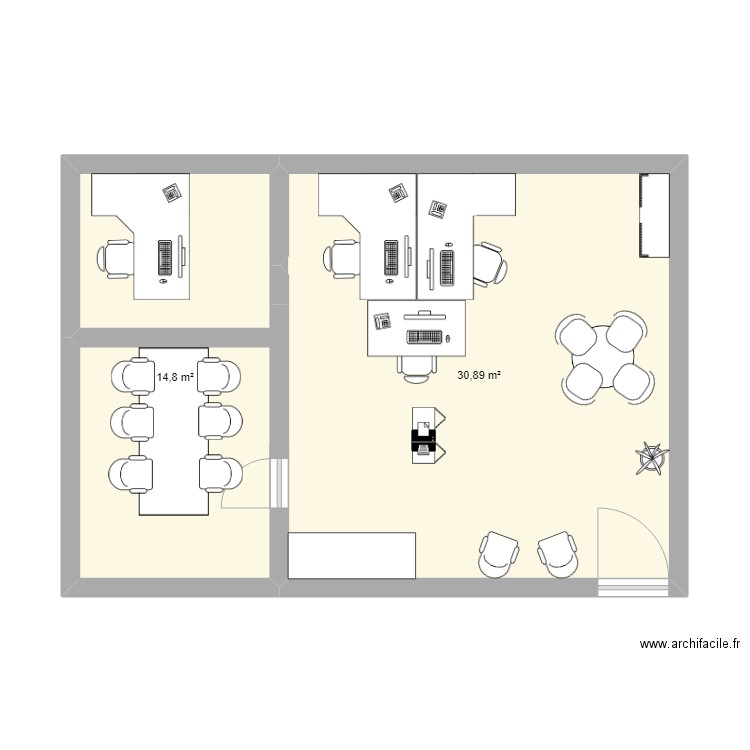 Amenagement3pieces. Plan de 2 pièces et 46 m2