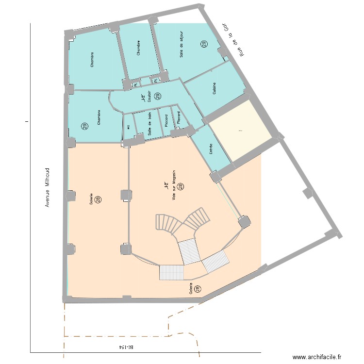 medzanine . Plan de 1 pièce et 69 m2