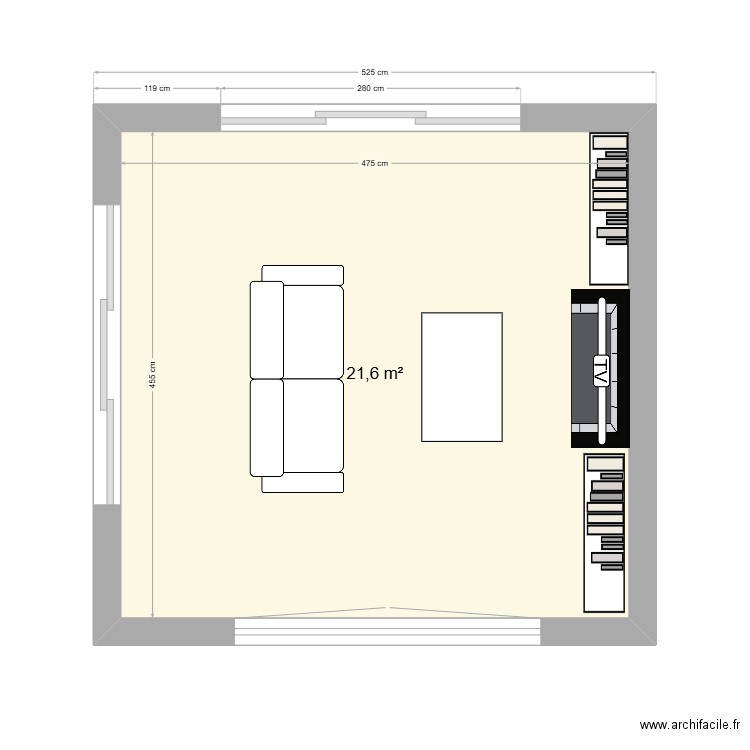 Voltaire salon. Plan de 1 pièce et 22 m2