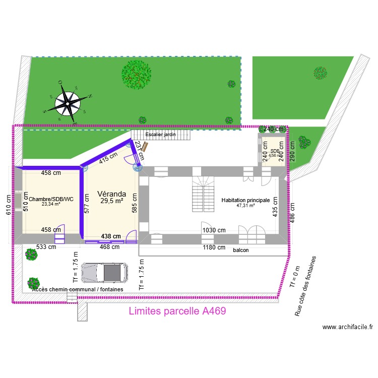 PC2_plan de masse_projet constructions & surfaces avec changement de destination. Plan de 5 pièces et 116 m2