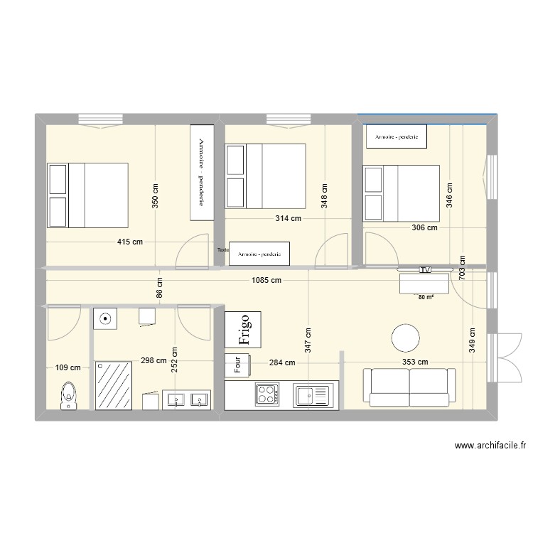 APPART THIERRY V2. Plan de 2 pièces et 72 m2