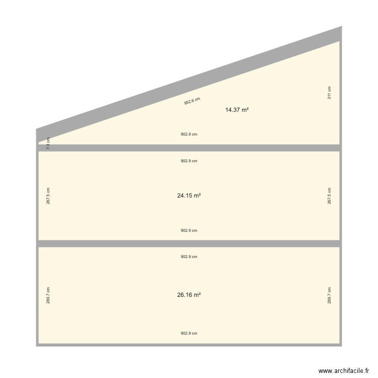 COUPE. Plan de 3 pièces et 65 m2