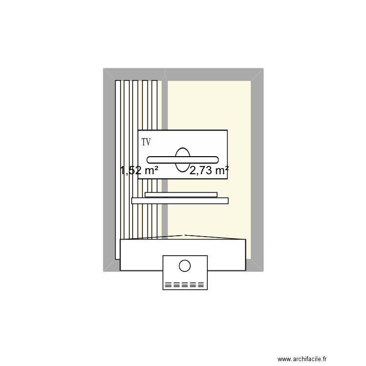 Mur télé . Plan de 2 pièces et 4 m2