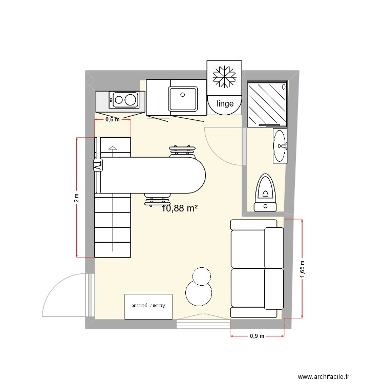 rennes V1. Plan de 2 pièces et 12 m2